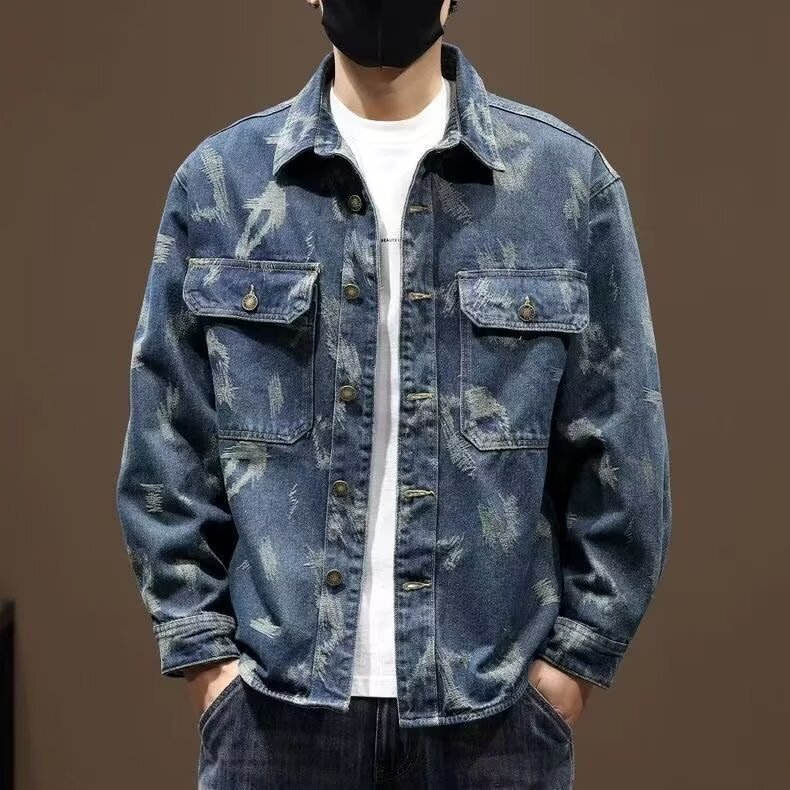 2026 European and American Loose Denim Jacket Men's Shirt Designer Vintage Jacquard Jacket Spring and Autumn Stylish Plus Size Shirt 2026 European and American Loose Denim Jacket Men's Shirt Designer Vintage Jacquard Jacket Spring and Autumn Stylish Plus Size Shirt