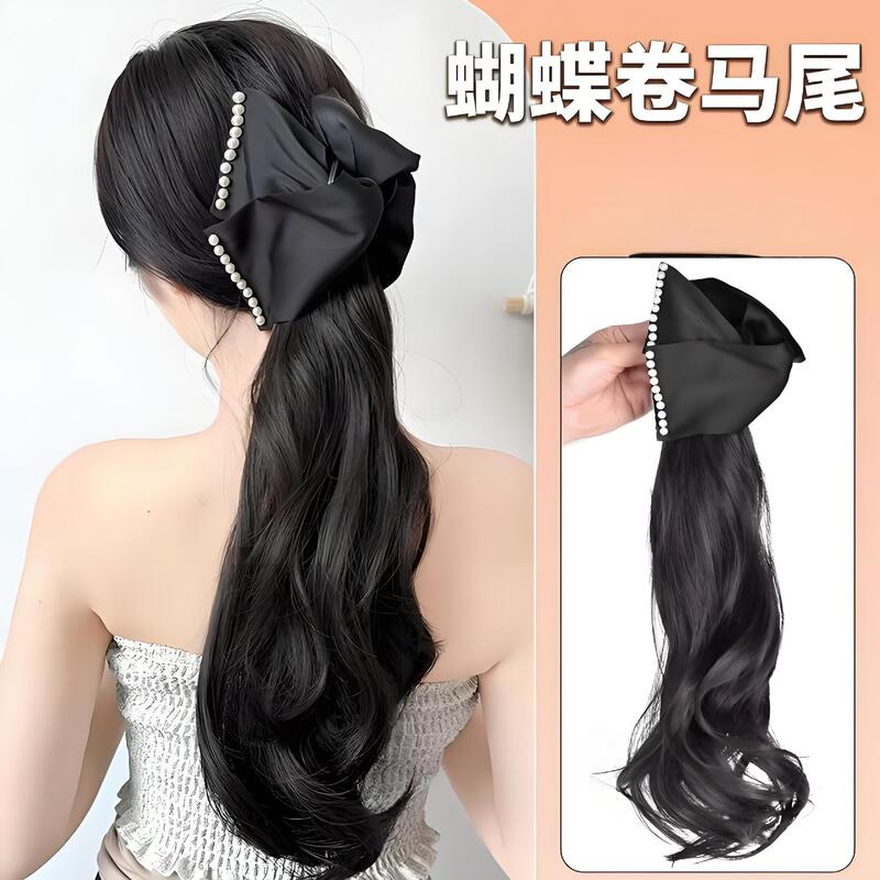 Internet Celebrity Wig Retro Pearl Butterfly Ponytail Artificial Hair Female Natural Wave Curly Clip High Ponytail Low Ponytail Internet Celebrity Wig Retro Pearl Butterfly Ponytail Artificial Hair Female Natural Wave Curly Clip High Ponytail Low Ponytail