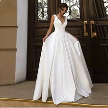 亞馬遜歐美性感緞面V領無袖婚紗正式婚禮新娘禮服2024新款春季裙