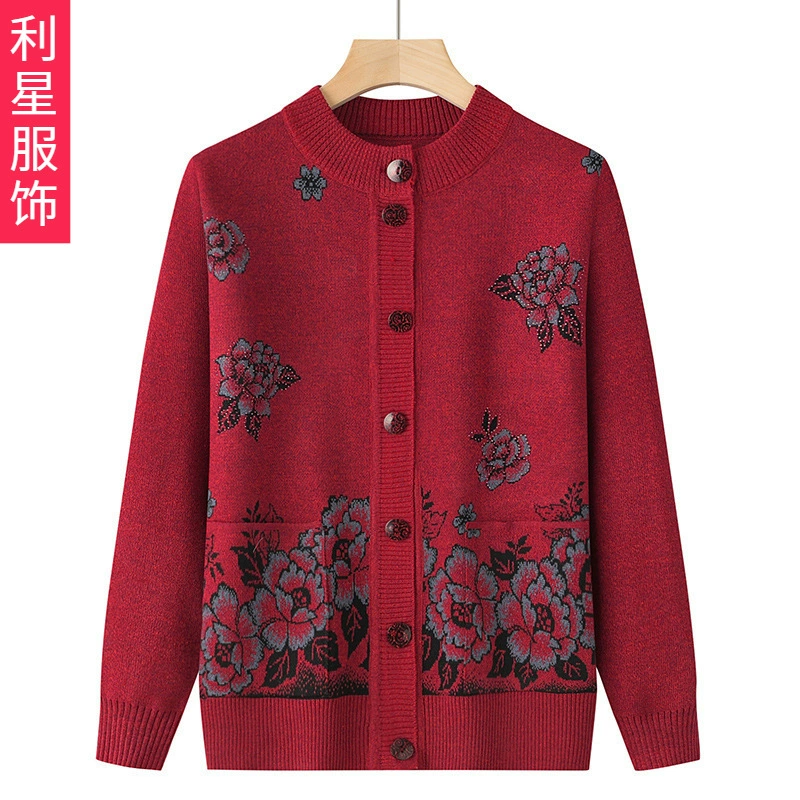 Весна и осень для женщин среднего и пожилого возраста, свитер-кардиган для бабушки, одежда для матери, осенне-зимняя одежда для пожилых людей, свитер, пальто, Свободное пальто с круглым вырезом