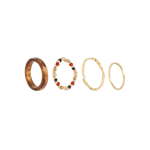 Retro ins Japanese and Korean colored beaded resin acetate plate French personalized index finger tail ring wavy ring set
