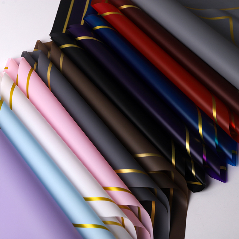 跨境外贸专供金边简风纸鲜花包装纸边框雾面半透明防水包花纸批发