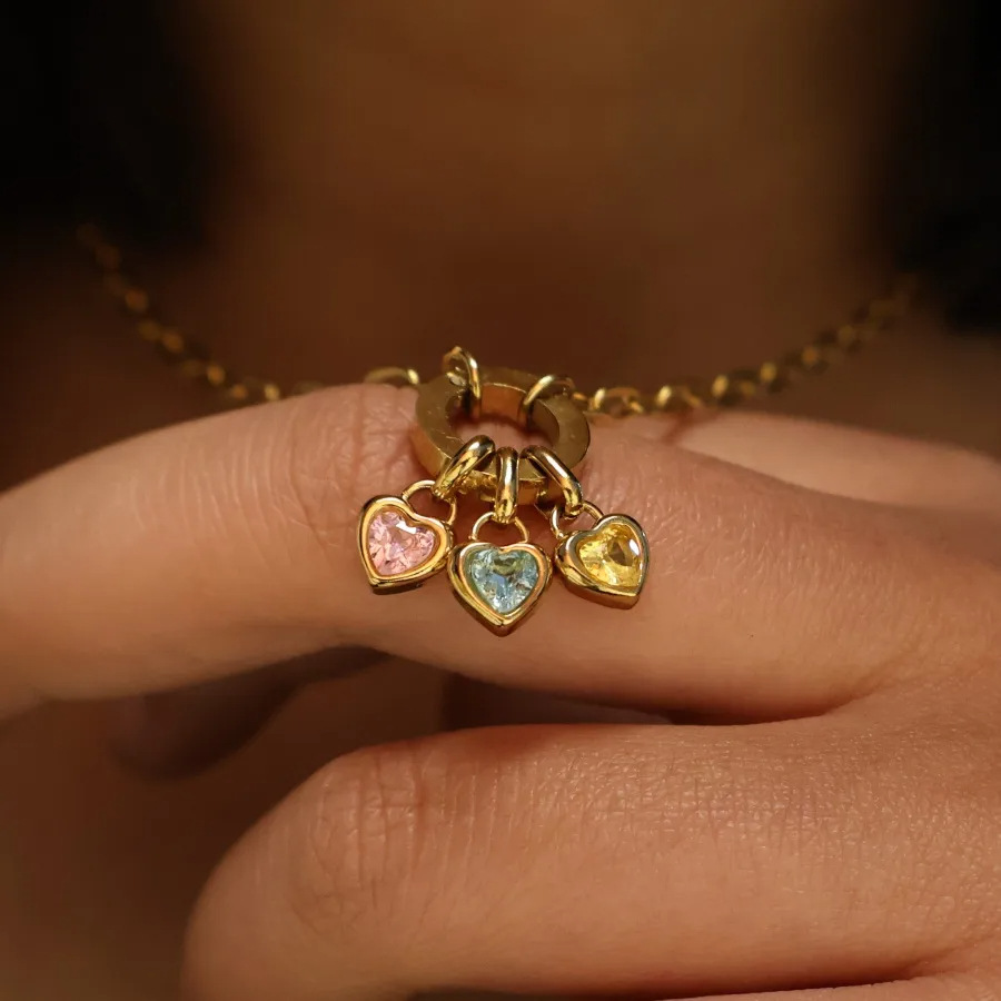 18K Real Gold Plated Plating Material 1 Piece Titanium Steel Birthstone Heart Shape Pendant Chain