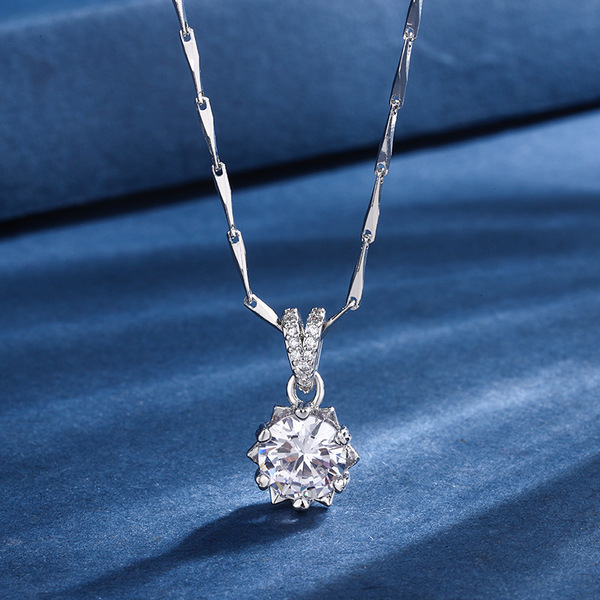 雪花三件套韩版戒指项链小众太阳花百搭吊坠锆石2克拉高级感套装