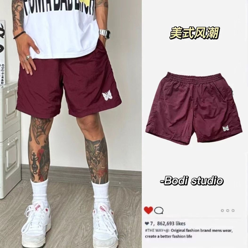 American Street Style Butterfly Embroidery Casual Shorts for Men, Summer Ins Trend, Knee-Length, Quick-Dry, Loose, Versatile Four-Point Shorts