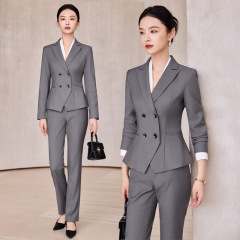 灰色职业装西装套装女春秋新款高端气质女神范经理工装西服工作服