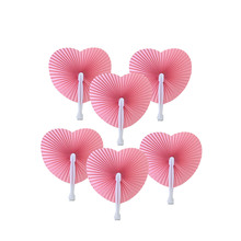 彩色婚庆婚礼用品手摇折扇白色纸质折扇爱心心形扇跨境供应折纸扇