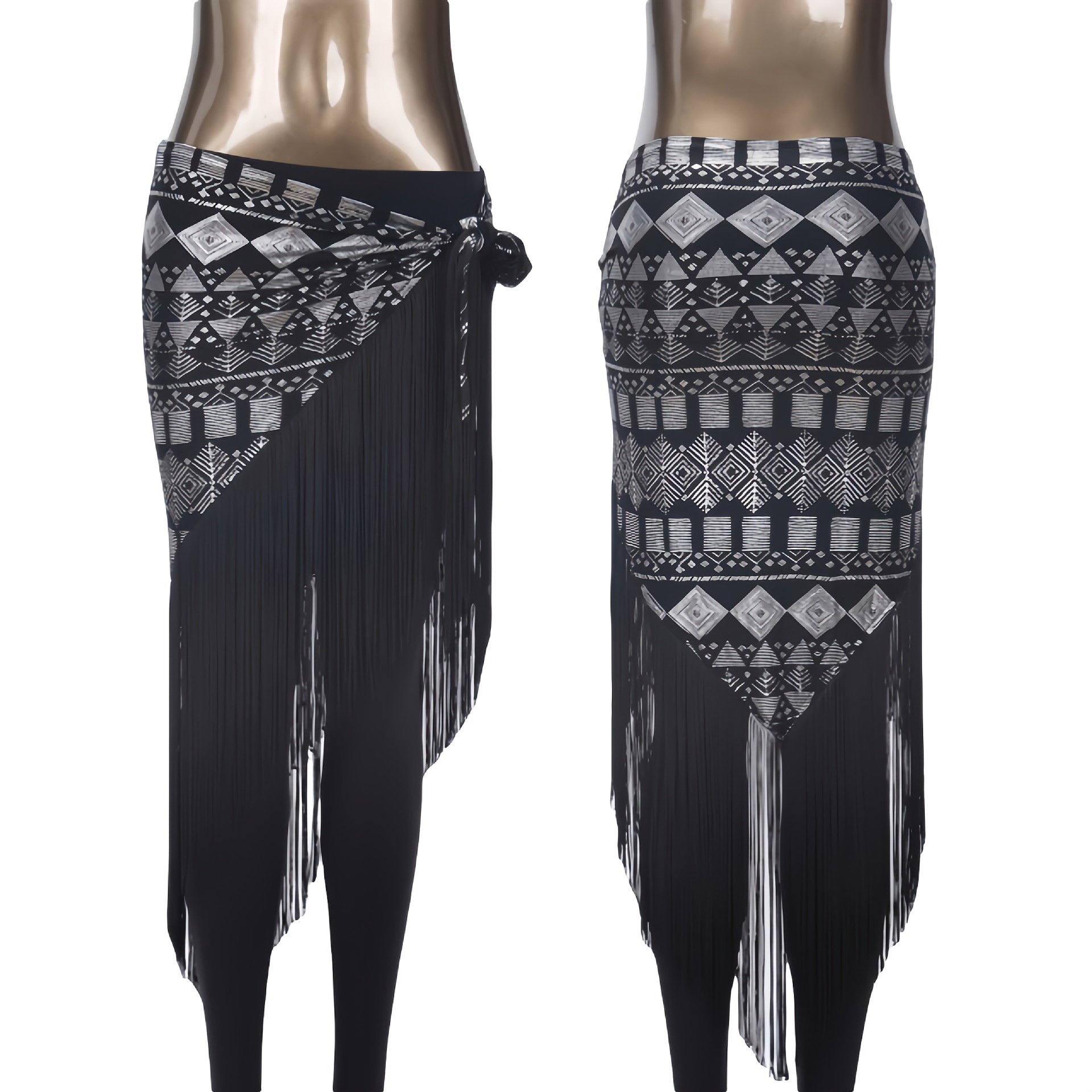 Cross-Border New Women's Belly Dance Hip Scarf Hot Stamping Retro Style Extended Tassel Latin Dance Costume Accessories