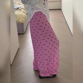 粉色波点裤子女夏薄款遛弯裤休闲裤宽松慵懒风花苞裤
