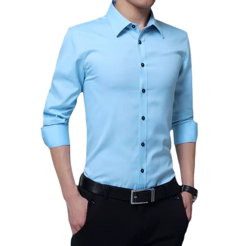 Camisa blanca transfronteriza de los hombres de manga larga estilo coreano estilo de moda campus estilo slim fit hombres guapo estudiante camisa de fondo