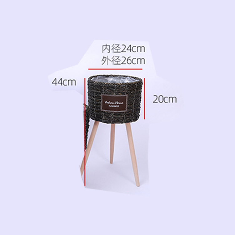 Piso de La Flor soporte de madera pierna piso flor soporte tejida flor olla sala de estar balcón decoración flor cesta paja tejido piso soporte
