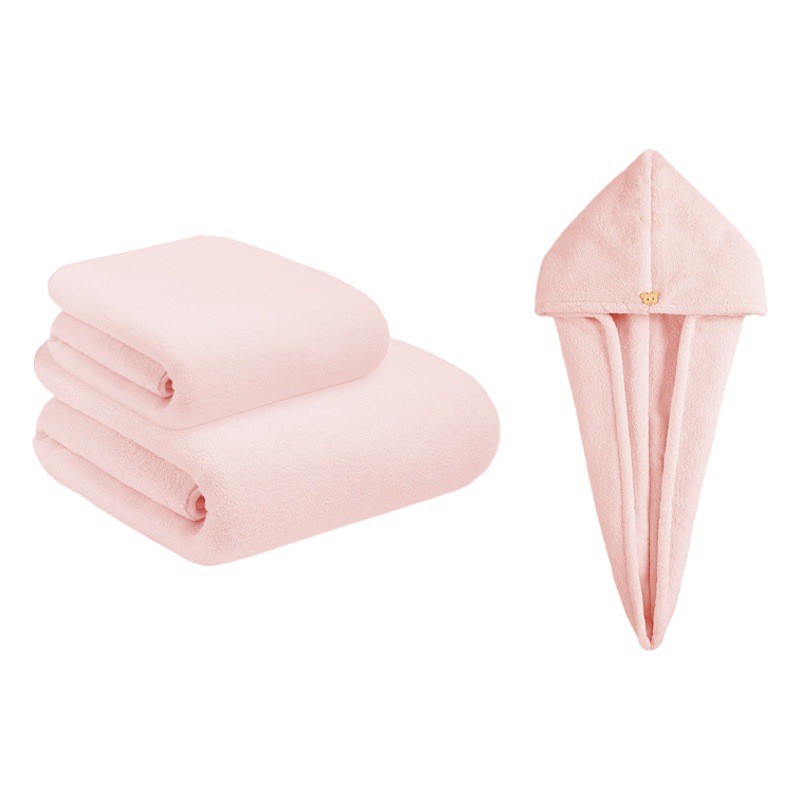 Toalla de baño de vellón de coral las mujeres pueden envolver el hogar absorbente de los hombres adultos Toalla grande toalla secado de pelo sombrero conjunto de tres piezas