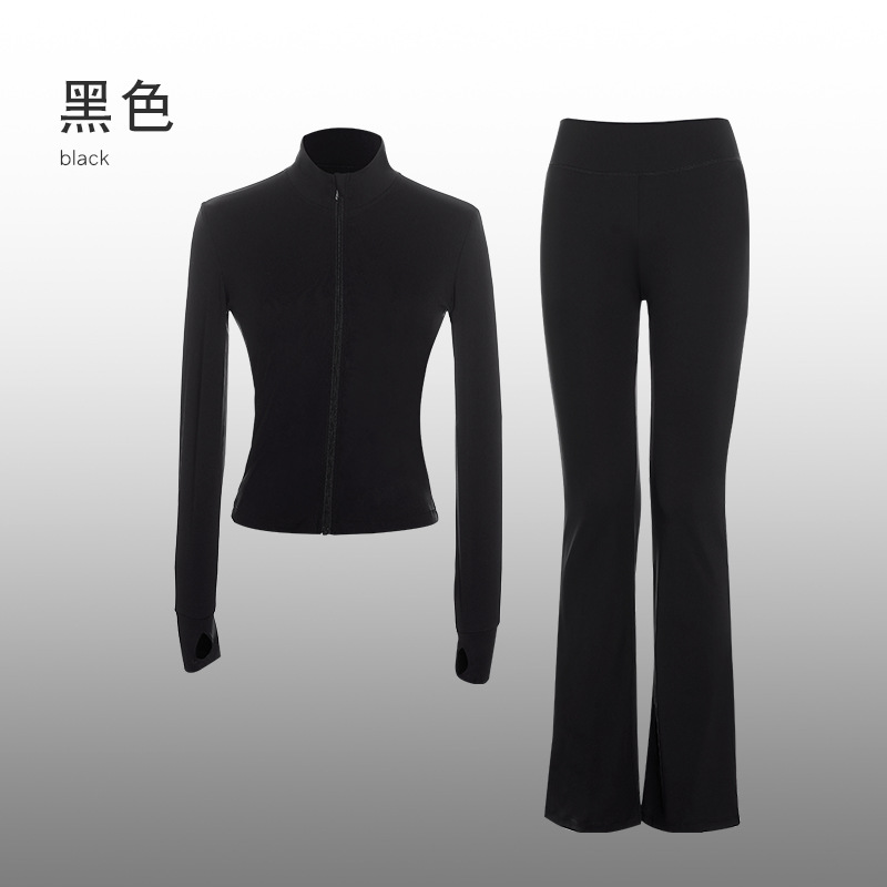 Ropa de yoga para adultos, traje deportivo, deportes delgados para mujeres, ropa de baile al aire libre, top, pantalones acampanados elásticos altos