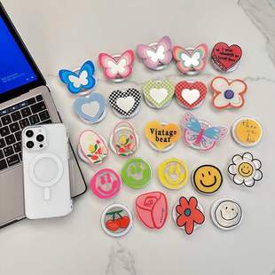 Cartoon smiley face magnetic bracket transparent applicable to Apple 13 mobile phone case iPhone14 protective case 11 drop-resistant