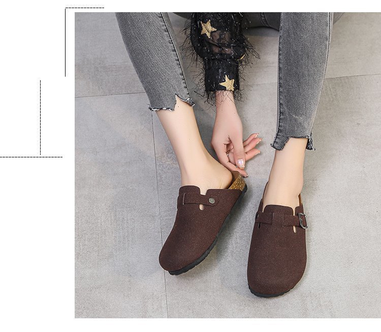 Spring 2021 European and American retro Baotou half-slipper women's cork flat flat large size casual one-step lazy lady's slipper undefined