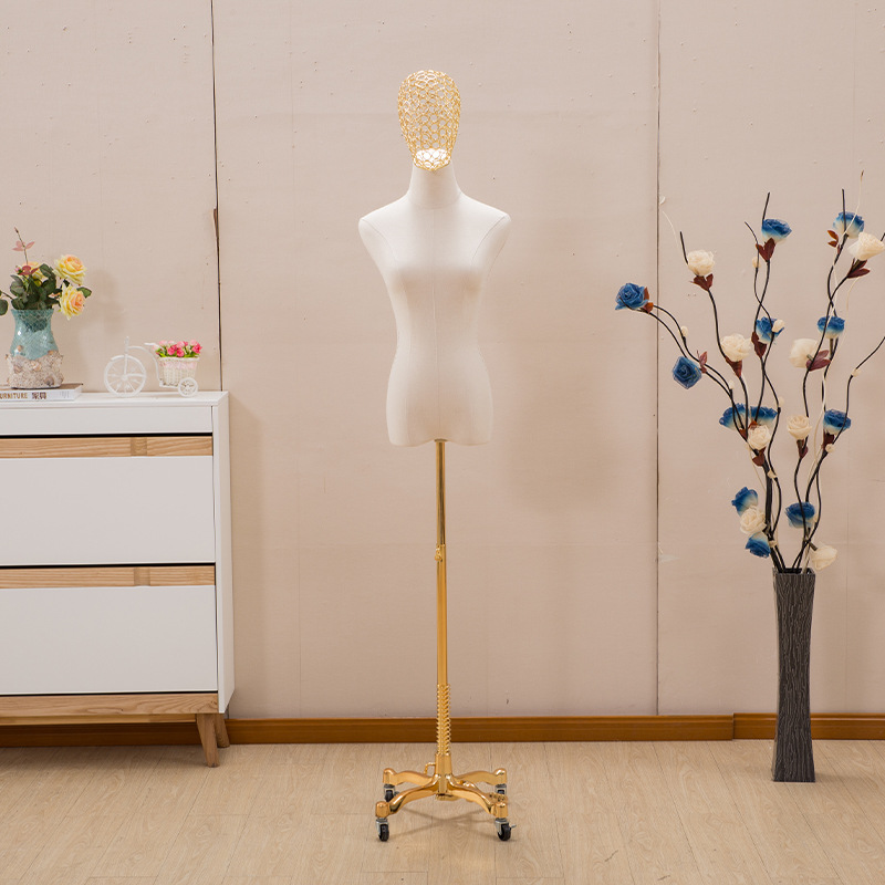 Modelo accesorios mujer medio-longitud tienda de ropa ventana molde marco galvanoplastia base de hierro de oro cabeza de alambre de pie modelo marco maniquí
