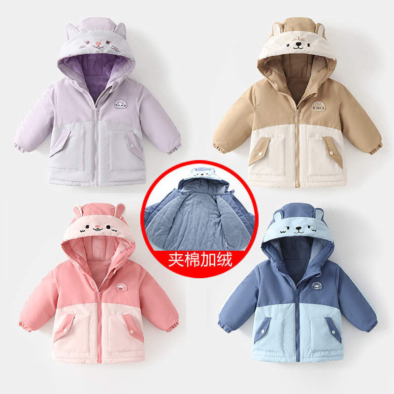 Winter cotton-padded coats for infants and toddlers, boys and girls, fleece-lined, warm and thick cotton-padded jackets, baby winter coats for New Year's greetings