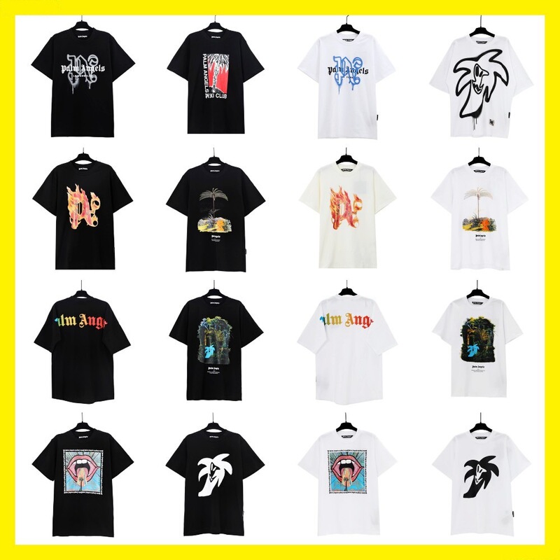 Foreign trade cross-border wholesale pa angel tide brand coconut tree flame letter logo graffiti flow paint short sleeve T-shirt lovers outfit