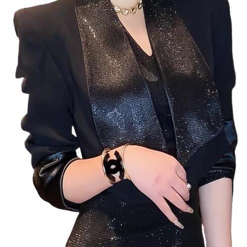 French-style fashionable heavy industry stud slim fit long-sleeved coat for women 2025 spring new weight loss design sense top open jacket