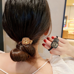 方塊滿鑽金屬小熊發繩女簡約氣質百搭夏季髮飾扎丸子頭馬尾發圈