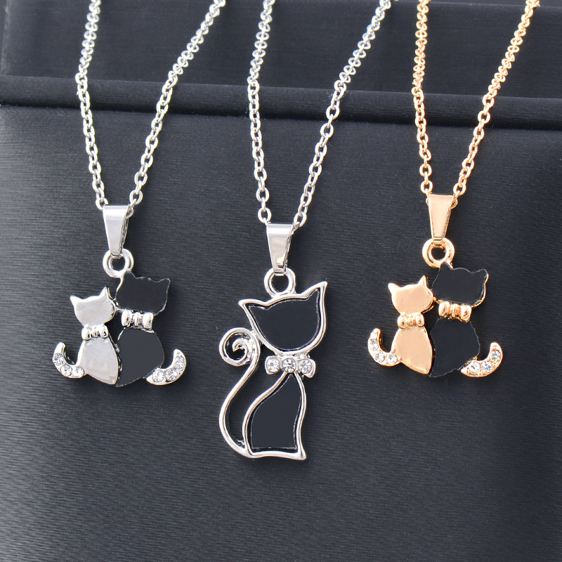 Simple Style Cat Titanium Steel Plating Zircon Pendant Necklace 1 Piece