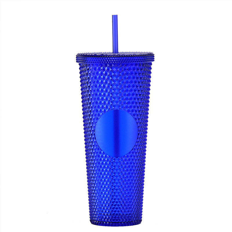 Suministro directo de fábrica de doble capa de paja de plástico taza de gran capacidad creativa 710ml taza Durian taza de mano portátil taza de diamante