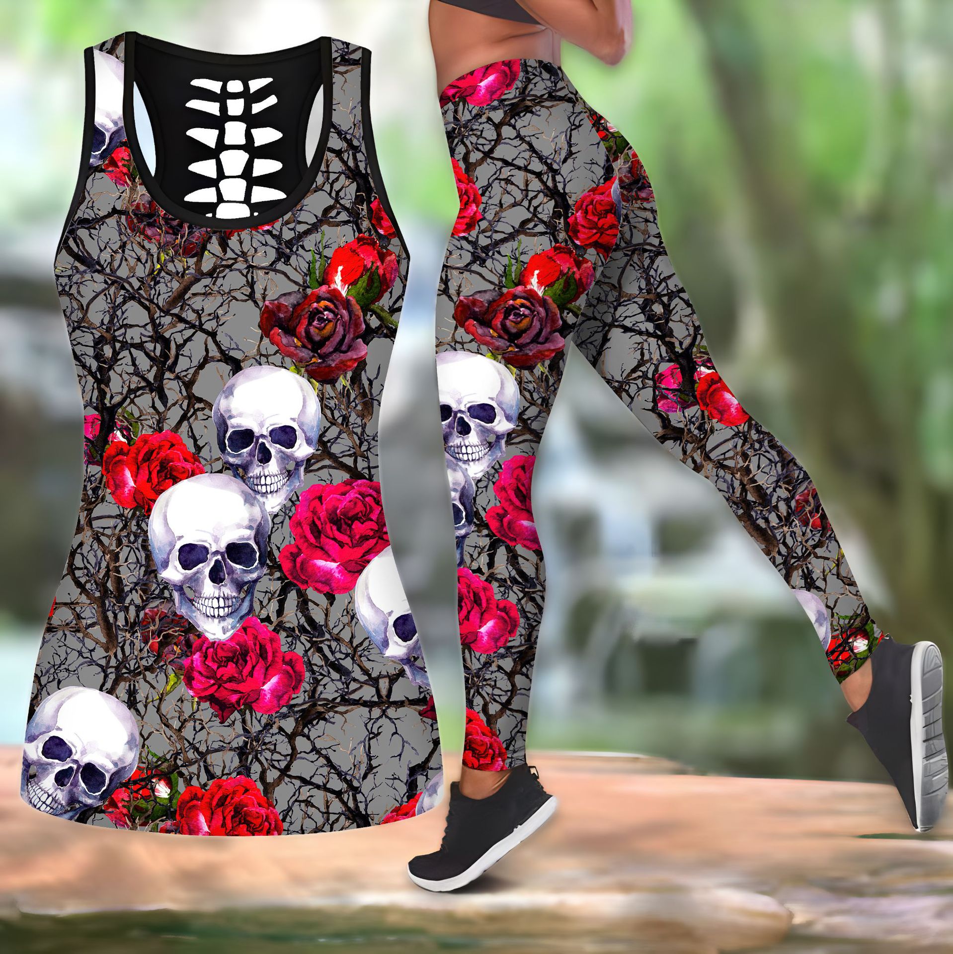 350g Weight Sleeveless Sleeve Length Spandex, Polyester Fabric Type Pant Co-ord Set Sets Type 2 Pieces Set Quantity Street, Sports Occasion U Neck Neckline Skinny Fit Type Halloween Festival Rose, Skull Pattern Summer, Spring Season Women's Gender Printing Design Hip-Hop, Streetwear Style Street Sports Women's Hip-Hop Streetwear Rose Skull Spandex Polyester Printing Pant Co-ord Set Pants Sets 8