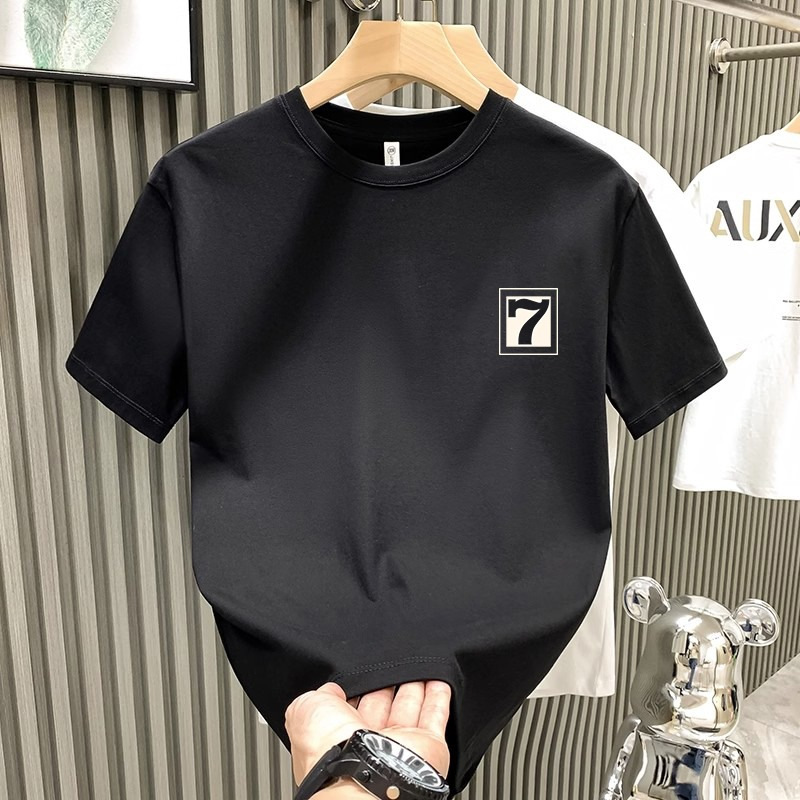 2024 Neues kurzärmliges T-Shirt für Herren Instagram Trendy Letter Printing Slim Fit Vielseitiges Casual Bottom Top mit 5/4_voghion.com