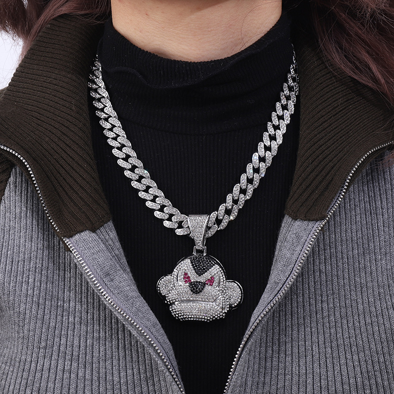 Big Mouth Monkey Pendant With Cuban Chain Necklace Fashion Style_voghion.com
