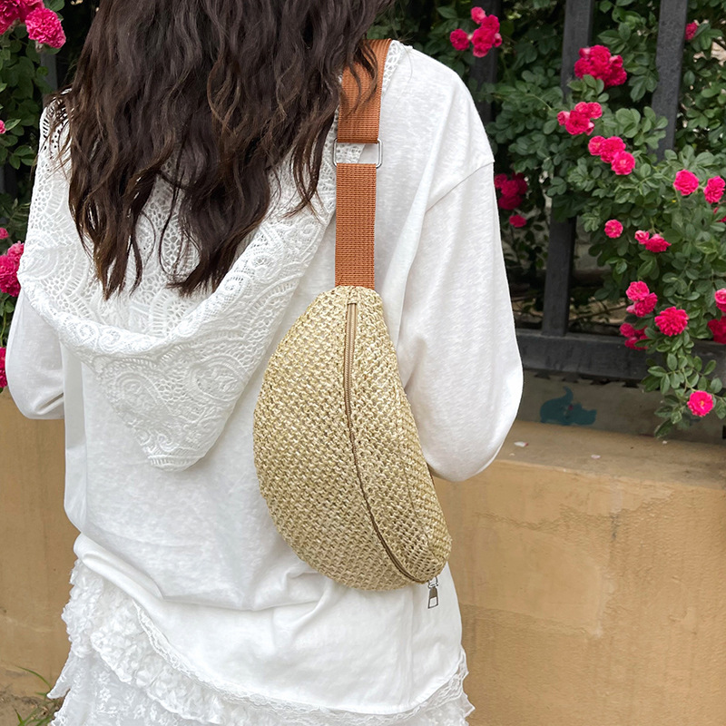 Bolso de paja para mujeres 2026 nueva moda de verano de moda versátil de un solo hombro playa trenzado bolso de pecho casual para mujeres