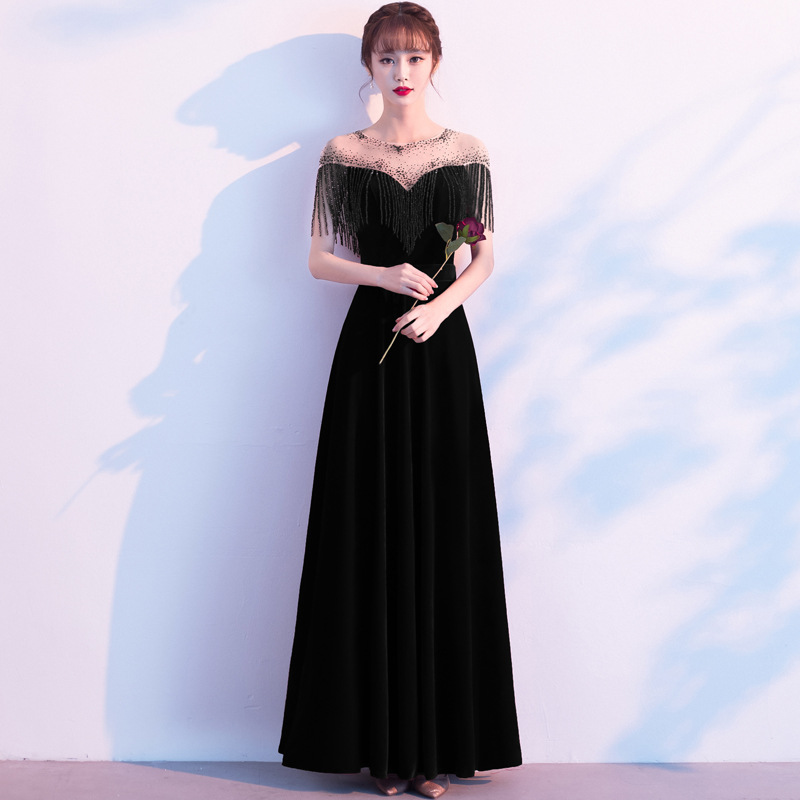Vestido de noche negro 2024 Nuevo elegante vestido de compromiso Socialite Ceremonia de premio anfitrión banquete vestido verano