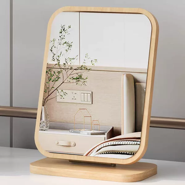 Wooden Element Mirror Simple Desktop Makeup Mirror Rotatable Home Student Dormitory Portable Desktop Dressing Mirror