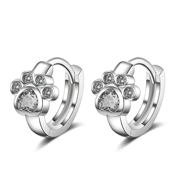 1 Pair Quantity Daily Occasion Copper Material Paw Print Pattern 1 Pair Cute Paw Print Copper Plating Zircon Earrings