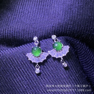 Factory direct new s925 sterling silver inlaid with Guatemalan dangerous fan Baoge earrings jade finished wholesale