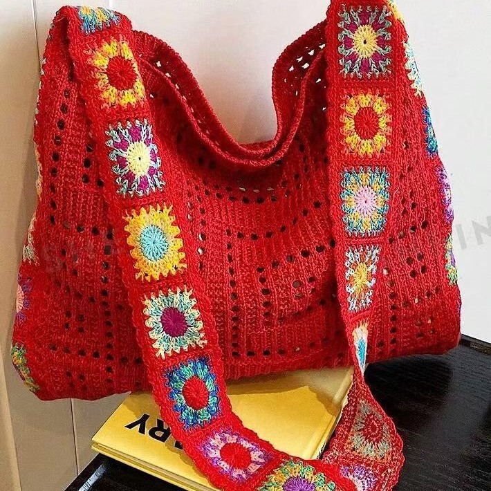South Korea's Dongdaemun Fashion Knitted Bag Bohemian Style Woven Bag Crossbody Bag Shoulder Bag Hand Hook Bag Women's Bag