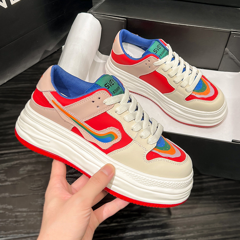 European Station White Shoes 2025 Spring Explosions Western-style Mandarin Duck Color Casual Board Shoes Thick Sole Heightened Joker Women's Shoes
