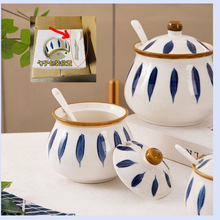 陶瓷猪油罐带盖日式小清新食品级耐高温烹饪辣油红油罐盐罐子家用