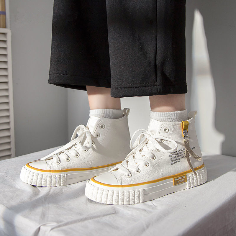 High top canvas shoes 2023 female spring and autumn new ulzzang single shoes ins fashion shoes casual small white shoes