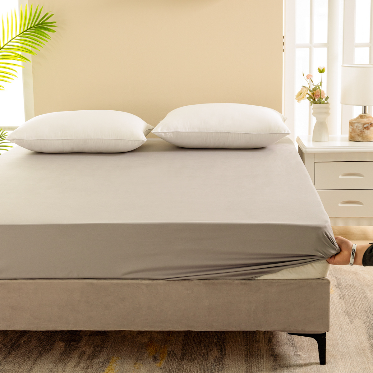 Solid Color Waterproof Bedding Fitted Sheet Mattress Protective Cover Japanese Size_voghion.com