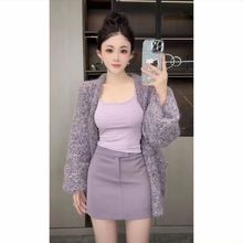 【绵羊绒】韩系慵懒紫色开衫针织秋冬毛衣氛围中长款宽松外套上衣