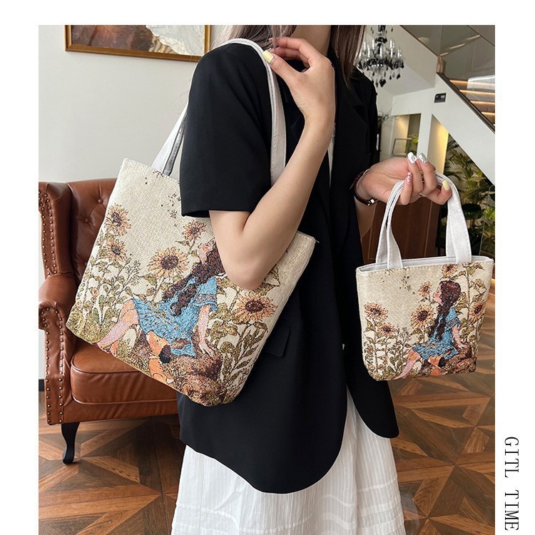 メーカー卸売り両面金糸刺繍布バッグ大容量マミーバッグ手提げショルダーバッグ民族風大容量バッグ|undefined