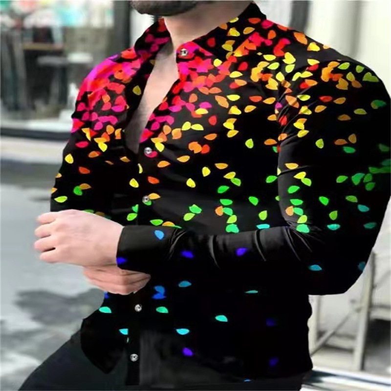 Europa y América primavera nuevo tigre comercio exterior transfronterizo hombres camisa de impresión digital 3D camisa de manga larga para jóvenes hombres