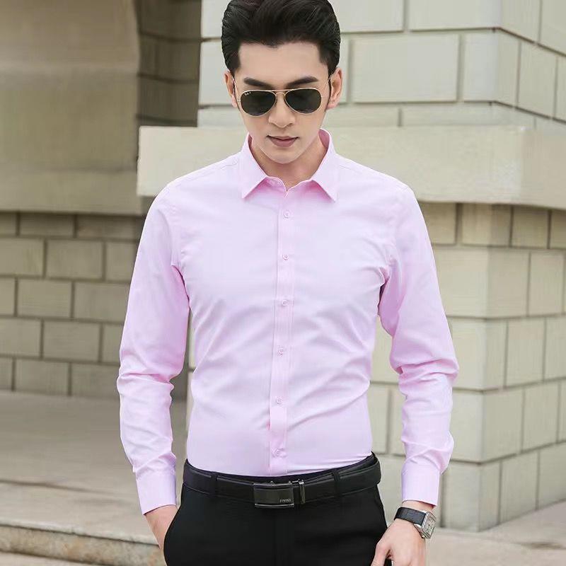 Camisa blanca de los hombres de manga larga slim fit primavera y otoño estilo coreano hombres de moda camisa de negocios versátil color sólido guapo top