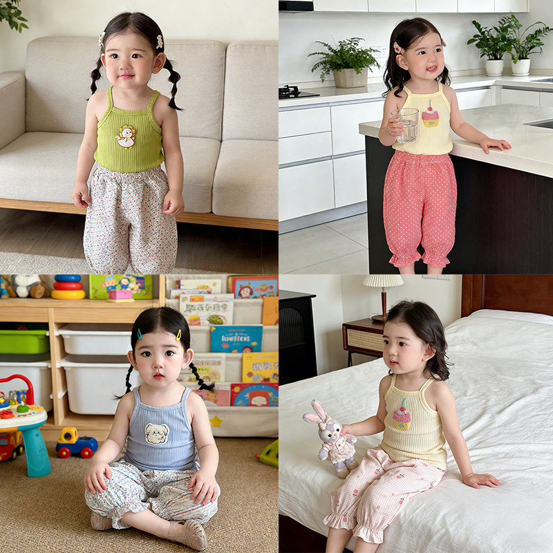 Cross-Border Girls' Summer Vest and Bubble Shorts Casual Anti-Mosquito Pants Stylish Fashionable Versatile Two-Piece Set Baby Children's Clothing Cross-Border Girls' Summer Vest and Bubble Shorts Casual Anti-Mosquito Pants Stylish Fashionable Versatile Two-Piece Set Baby Children's Clothing