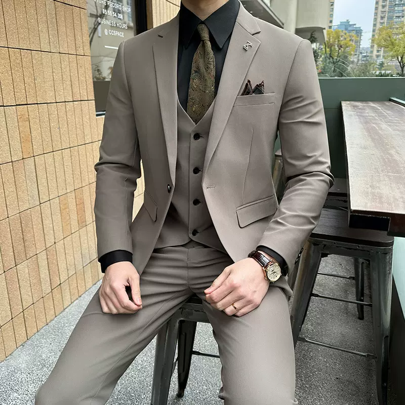 西服套装男商务休闲职业装两件套修身西服新郎伴郎结婚三件套礼服