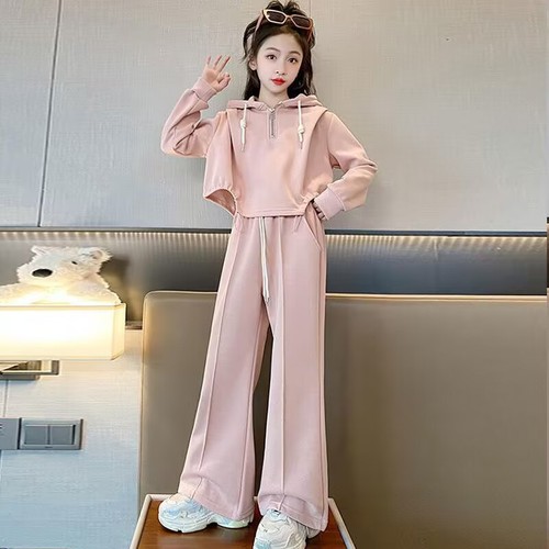 Girls' Autumn Hooded Sweatshirt Suit Girls Fashionable Straight Leg Wide Leg Pants Older Children's Autumn Korean Style Two-piece Set