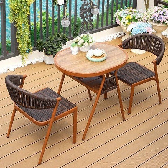 작은 아파트 안뜰 차 테이블 등나무 의자 홈 야외 방수 접이식 간단한 테라스 발코니 저장 테이블 및 의자 인터넷 Celebrum