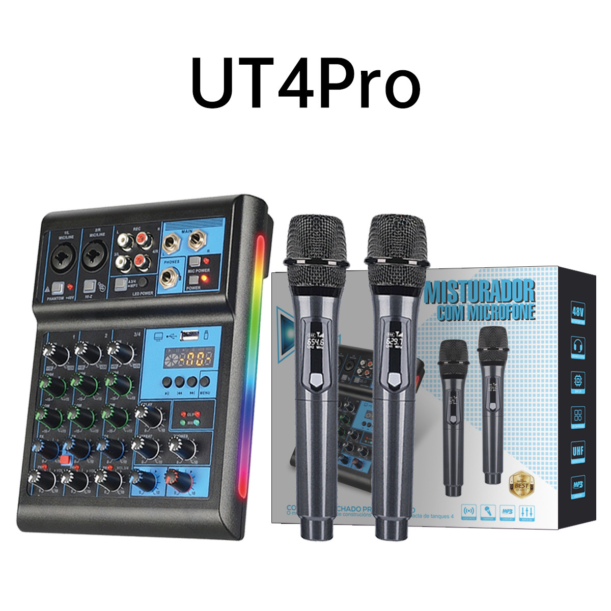 Mixer 4-Way Dj Mixer Computer Stage Small Recording Party Bluetooth USB Sound Card Mixer Cross-Border