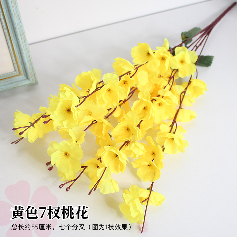 Flor de melocotón artificial rama falsa flor de ciruelo flor de cerezo rama sala de estar decoración Flor de seda boda flor falsa Flor de plástico ingeniería especial flor seca