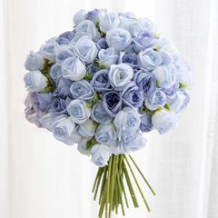 27頭碎冰藍手捧花波斯玫 情人節禮物仿真頭花diy花束婚慶玫瑰假花